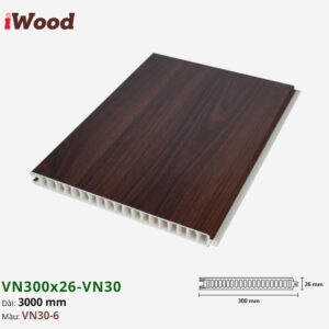 Vách Ngăn Nhựa PVC Vân Gỗ VN300x26 Iwood VN30-6